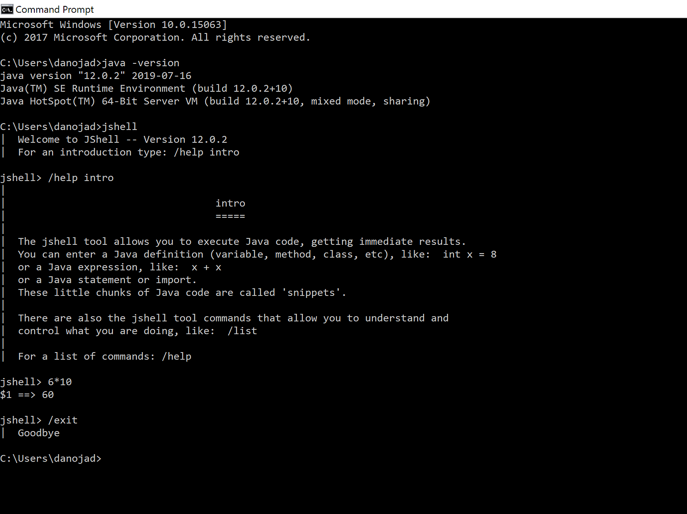 JShell: Java's Command example