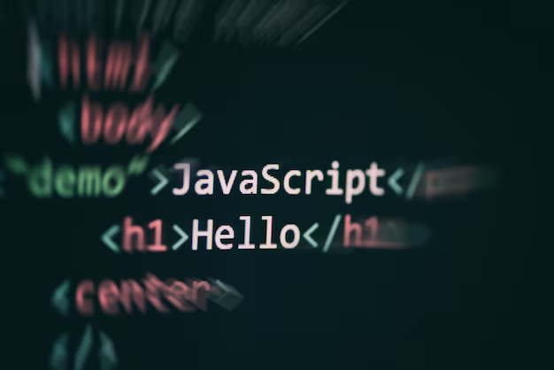 Programming language code with the word Javascript