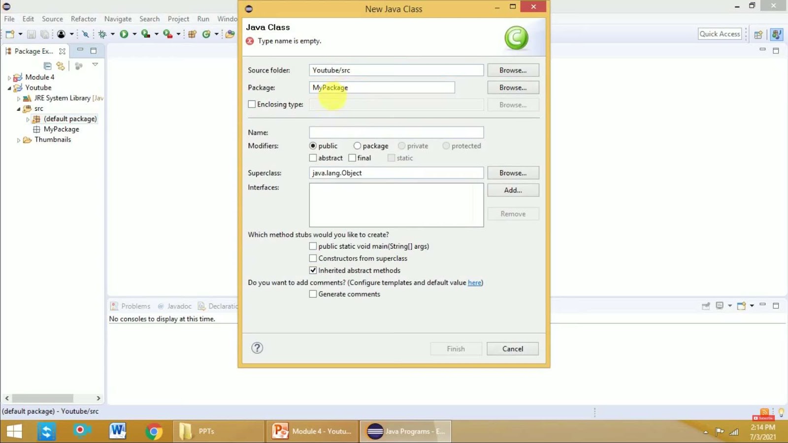 Process of creating different types of packages in java